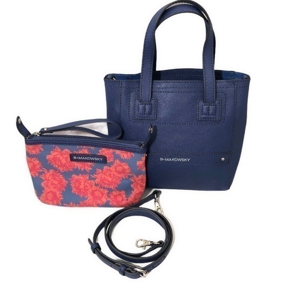 B. Makowsky 2 way blue bag wristlet set w/ strap